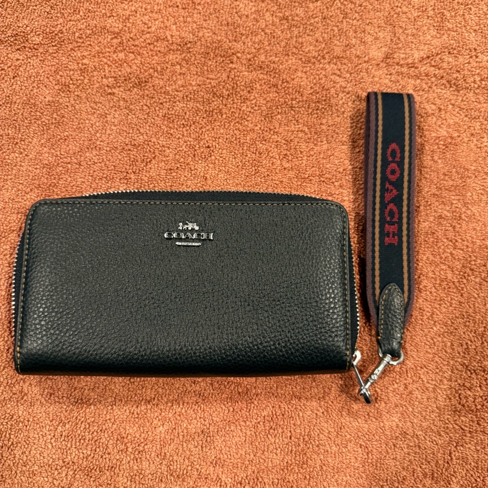 Authentic black large coach accordion wallet, new